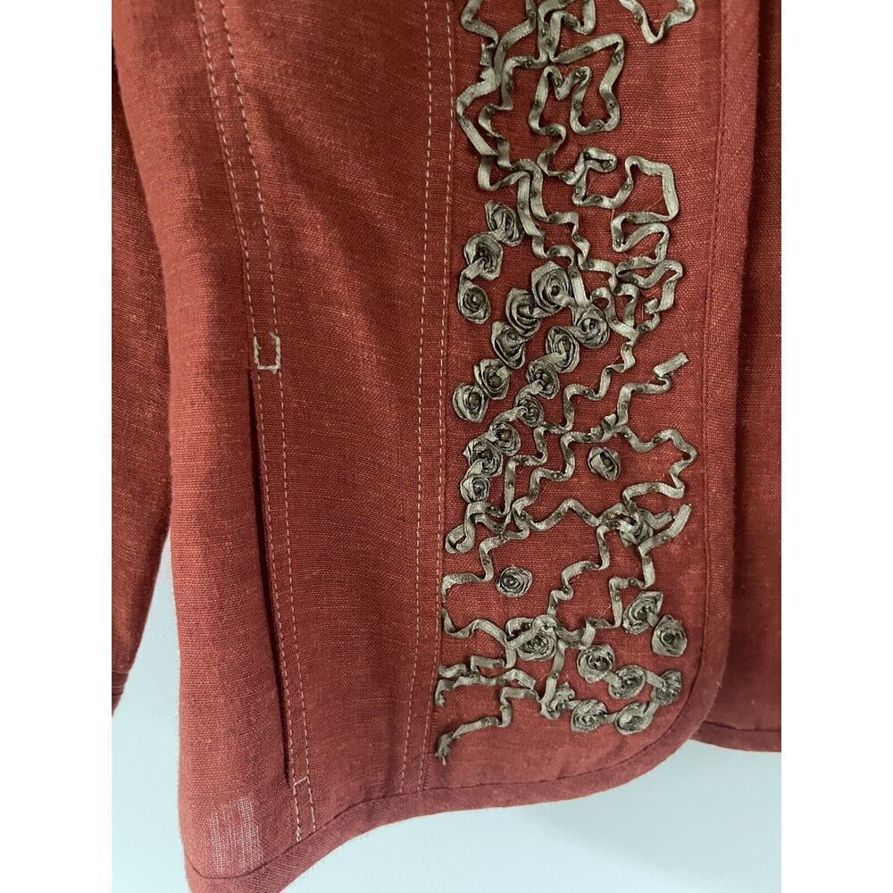 Coldwater Creek Linen Womens Cropped Ribbon Jacket Orange Career Travel Office - Picture 4 of 13